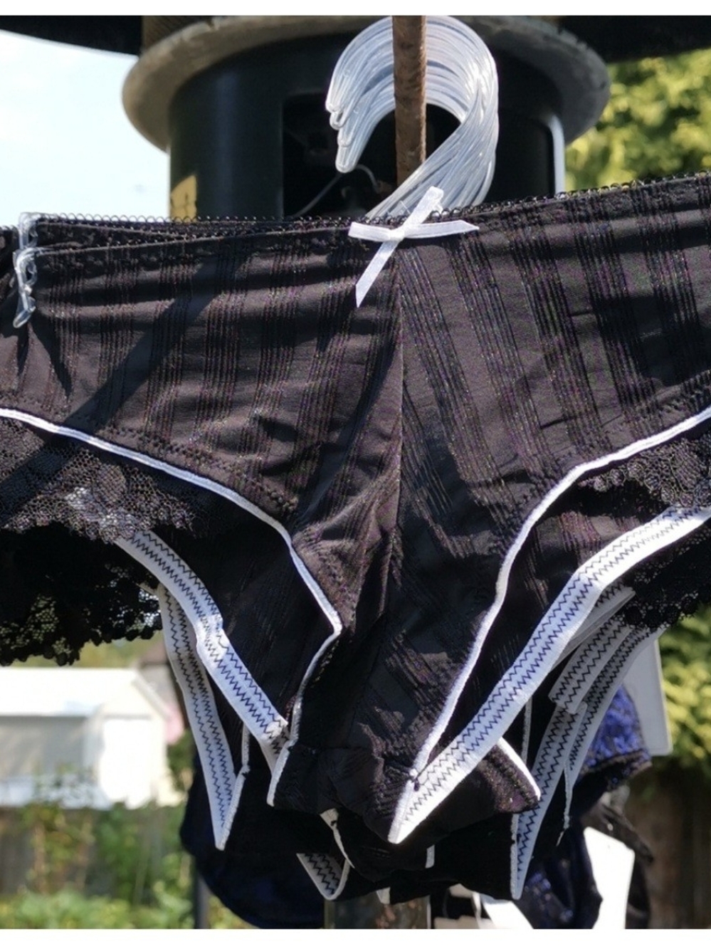 sophie b. Black Lace-Trim Hipster Panties with White Piping